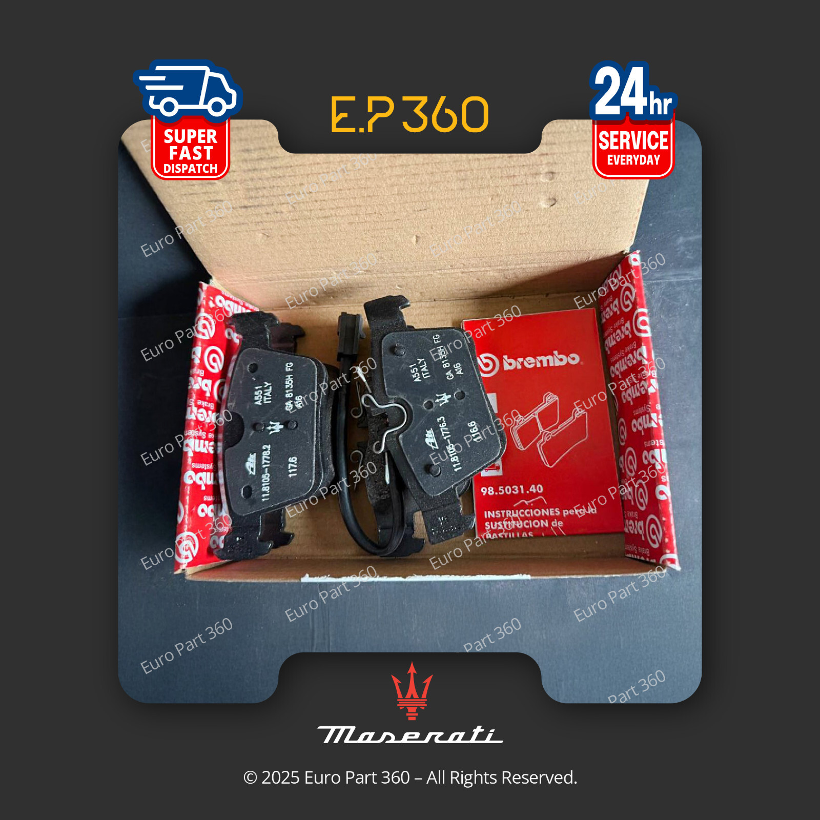 MASERATI GHIBLI LEVANTE QUATTROPORTE REAR BRAKE PADS WITH SENSORS 673004626
