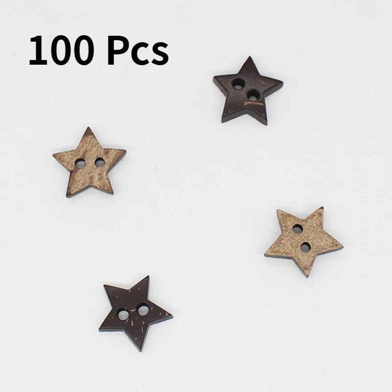 100x Coconut Shell Buttons 2-hole Five-pointed Star Sewing Crafts 15mm Kit Multi - Image 3 of 4
