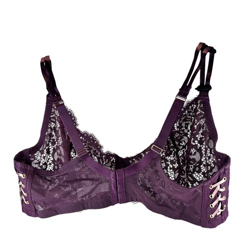 46DD Underwire Bra Lace Plunge Lane Bryant Cacique Plum 4 Hook Back Closure NEW - Picture 3 of 12