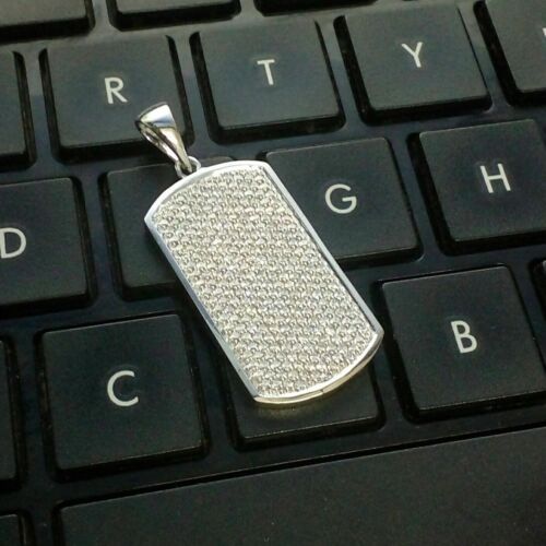 2.20 CT White Round Cut Diamond DOG TAG Men's Pendant in 925 Sterling Silver - Picture 1 of 4