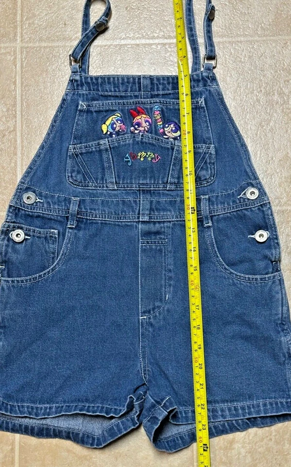 2002 Cartoon Network Powerpuff Girls Ice Cream Denim Shortalls Kids Medium 7/8 - Image 4 of 4