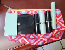 UNUSED MAKEUP LOT, 6 ITEMS: EYE SHADOW, LIPSTICK, MAKEUP BAG