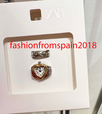 ZARA NEW WOMAN PACK OF 2 WATCH RINGS HEART SILVER 1856/037
