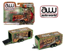 Auto World 1:64 4-Wheels Enclosed Trailer Green "Rat Fink" Diecast AWSP106