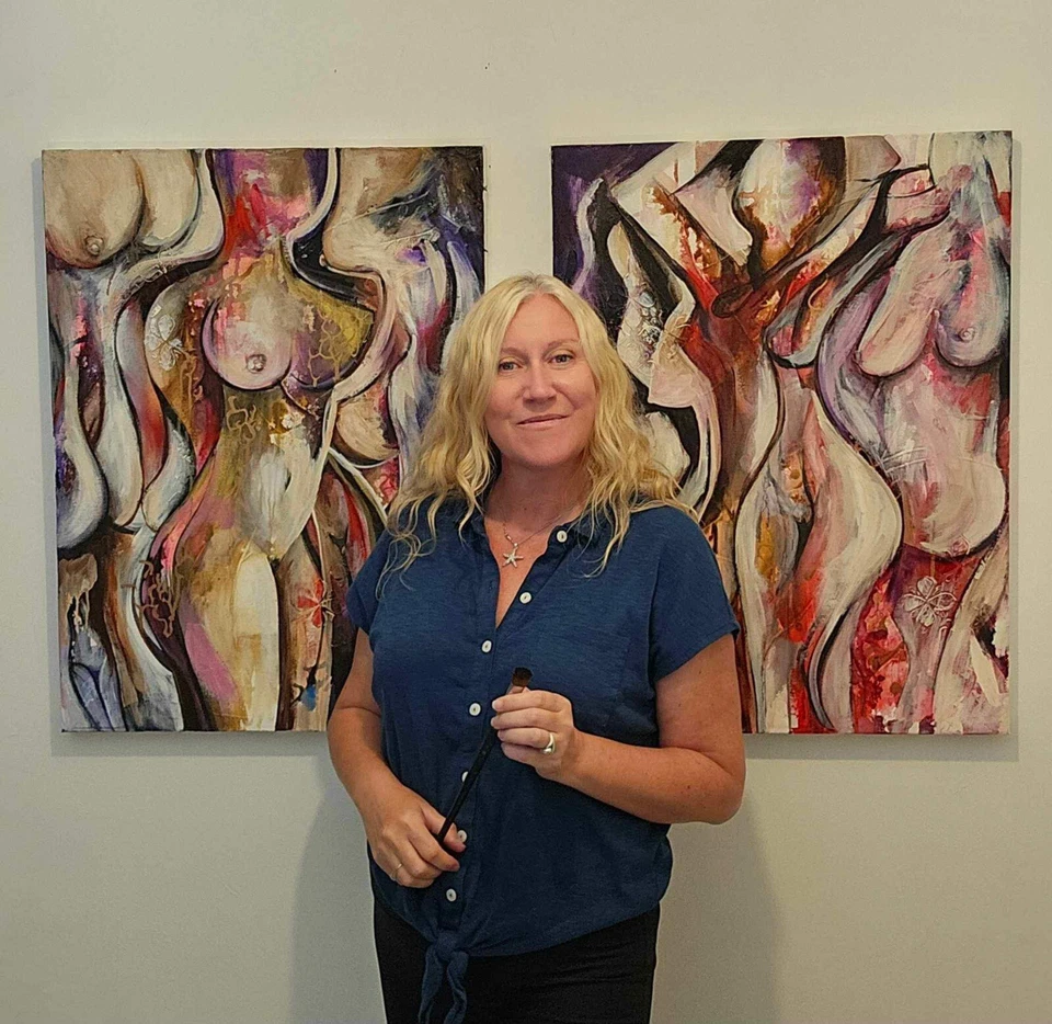 Sexy Arte Original Seductor Sensual Dormitorio Sexy Arte Pintura con Curvas para Amantes Foto 4 de 4