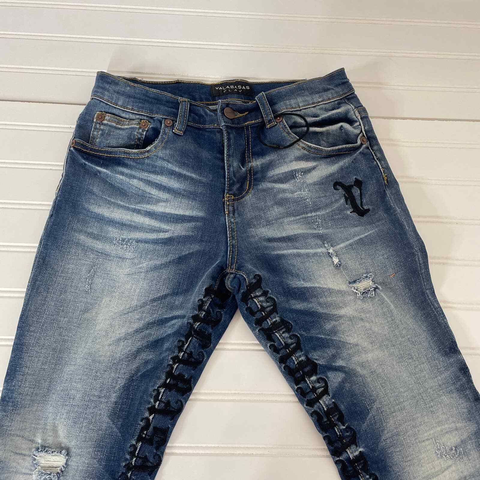 NWOT Valabasas Boys Medium Wash Blue Distressed Cotton Blend Denim