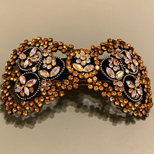 Rhinestone Crystal Bow Hair Clip Barrette Gold Black Clear Round Cluster