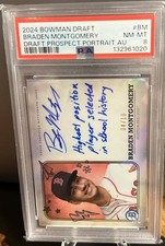 Braden Montgomery 2024 Bowman Draft Auto 4/10 Prospect Portrait PSA 8!