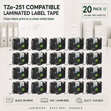 TZ-251 White Label Tape Compatible with Brother D610BT P710BT P900W 24mm 20PCS
