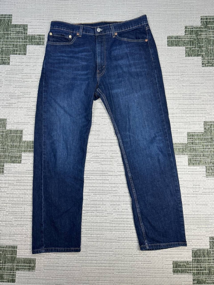 Levis 505 Regular Jeans Mens 35 Blue Denim Dark Wash Logo Cotton