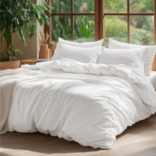 100 Washed Cotton Duvet Cover King Size - Natural White Minimalist Cotton Duvet