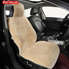 Sheepskin Car Seat Cover Khaki Camel Universal Fit Natural Fur Pure Wool Cushion
