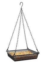 Hanging Bird Feeder Tray Platform Metal Mesh Seed 8 Inches Square, Black