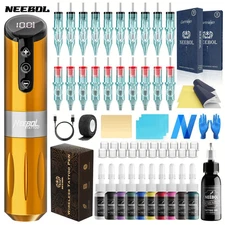 Professional Tattoo Pen Machine Kit Coreless Motor Wireless Power Supply 1500mAh