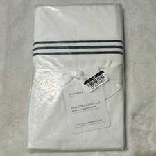 Pottery Barn Grand Organic Percale Pillowcases Set 2 20x26 White/Navy
