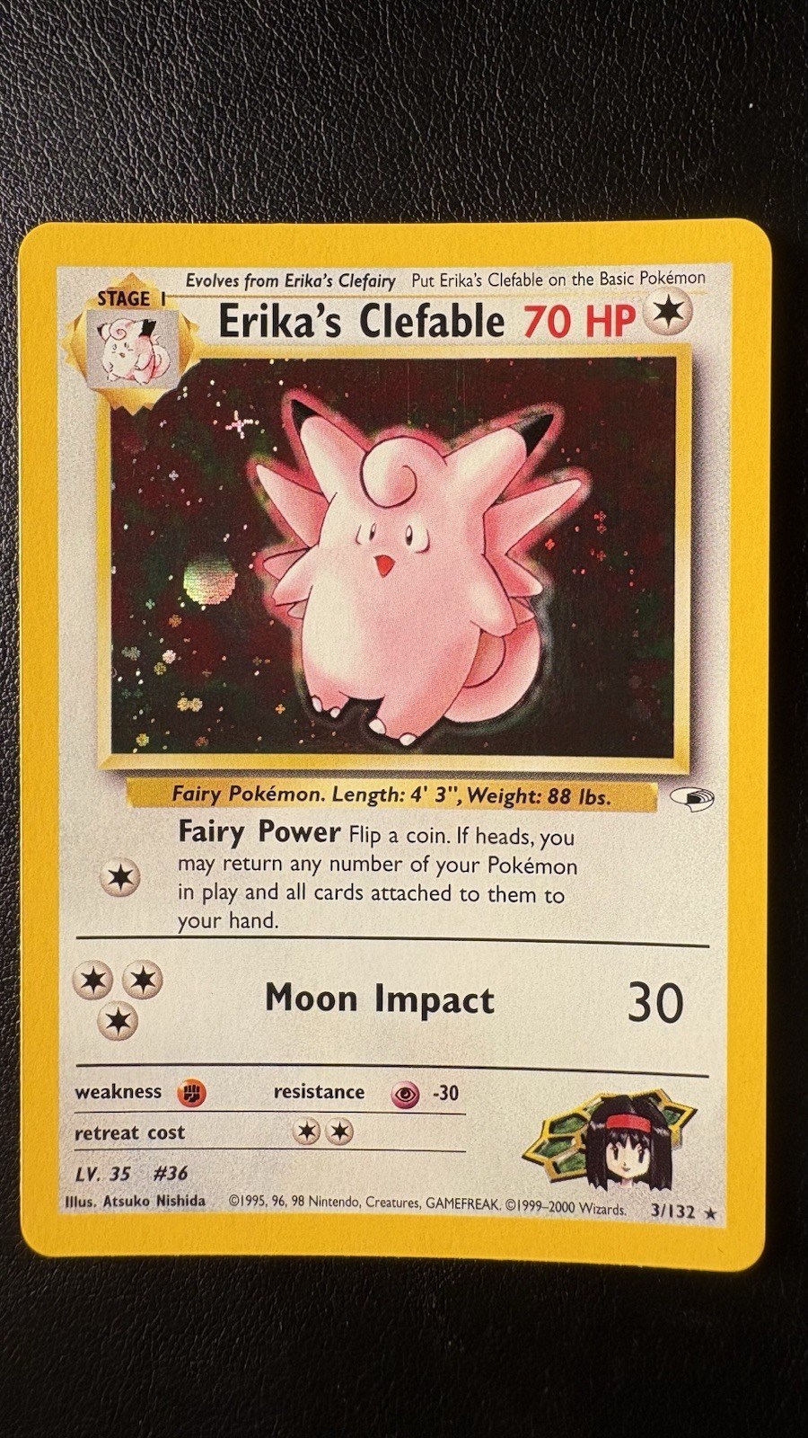 Pokémon TCG Erika's Clefable Gym Heroes Holo Card 3/132 NM Condition