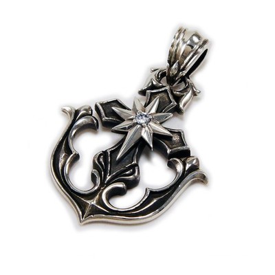 ANCHOR CROSS STAR 925 STERLING SILVER BIKER GOTHIC ROCKABILLY PENDANT NG-003