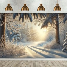 1pc Enchanting Snowy Forest Backdrop Banner - 8x6ft Polyester Wall Decor, No Ele