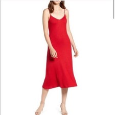 Reformation Jeans Shell Cherry Red Ribbed Long Slip Dress Body Con Size XS 