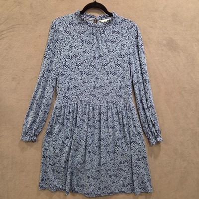 Boden Floral Cottage Clara Dress Womens Size 10 Blue Pockets Stretch Modest