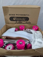 Classic White Chicago Roller Skates Women's Size 7  New Pink Wheels Tool & Box