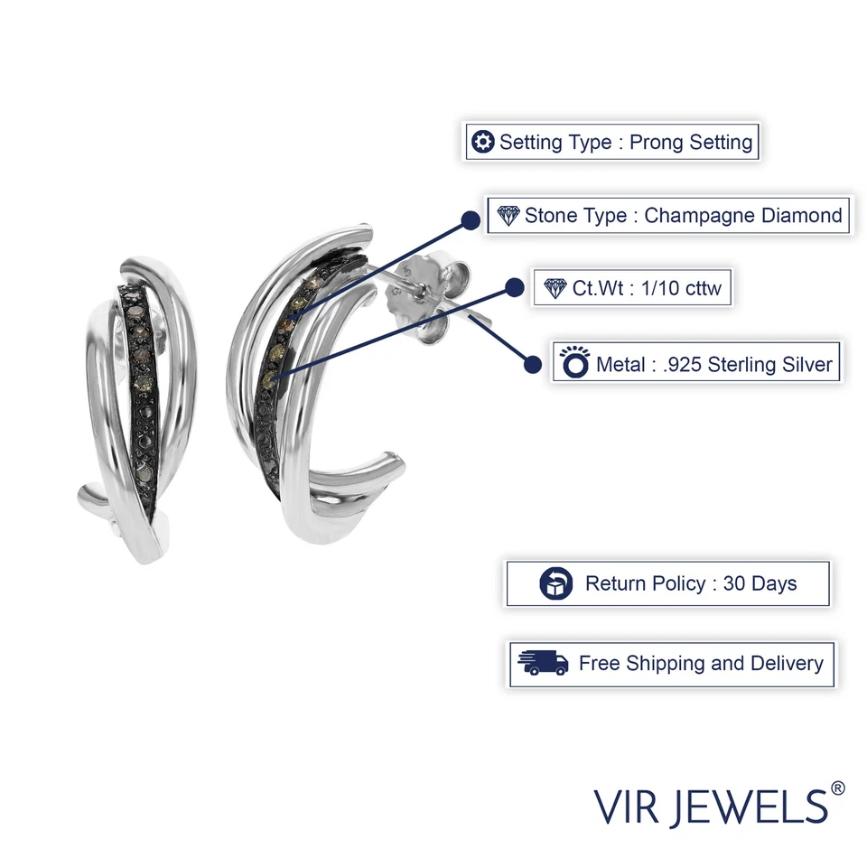 Серьги-кольца с бриллиантами 1/10 карата для женщин из стерлингового серебра 925 пробы 1 дюйм - Изображение 3 из 4