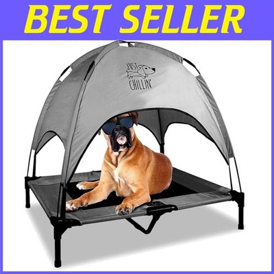 Breathable Elevated Pet Cot with Shade Canopy - Stylish Comfort for Large Breeds