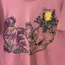 Vtg 1989 Single Stitch Tourist Women’s Shirt L Pink Yellowstone Floral Fox