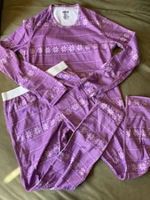 Girls’ Kids’ Pepper Long John Set Sz M Purple Snowflake Print Base Layer Pajamas