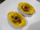 Haeger Pottery Harvest Gold Drip Glaze  Candlestick Holders 2 Pc #3004 Nice MCM