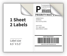 Half Sheet Shipping Labels for Laser and Inkjet Printers – 2 per Page Self Adhes