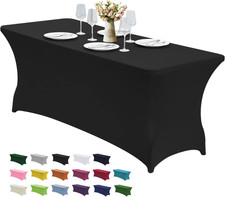 Stretch Spandex Table Cover 6Ft Black Waterproof Elastic Fitted Rectangle