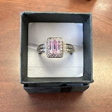 Rose Quartz Pink Emerald Cut Gemstone Sterling Silver 925 Ring size 7