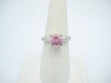 Sterling Silver 7.7mm Round Pink CZ Solitaire Ring Size 7.75
