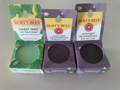 3 Pack Burt's Bees Overnight Lip Treatment & Sweet Mint Lip Care 0.25oz