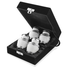 Small Keepsake Set of 4 Cremation Urns, White with Velvet Case