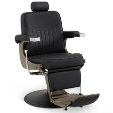 BarberPub Vintage Black Barber Chair, Hydraulic Reclining Salon Spa Styling Chai