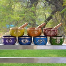 Set of 7 Colored 5-Inch Tibetan Singing Bowls – Chakra Meditation Sound Bowls