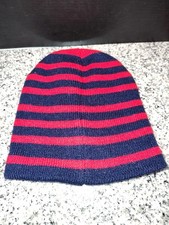 Kid's Healthtex Red Blue Striped Beanie Hat Child's Winter Knit Hat.