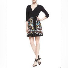 Diane Von Furstenberg Jewel Silk/Wool Combo Wrap Dress with Printed Skirt