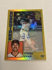 2025 Topps Archives Steven Kwan 14/50 Gold Foil On Card Auto Guardians SP