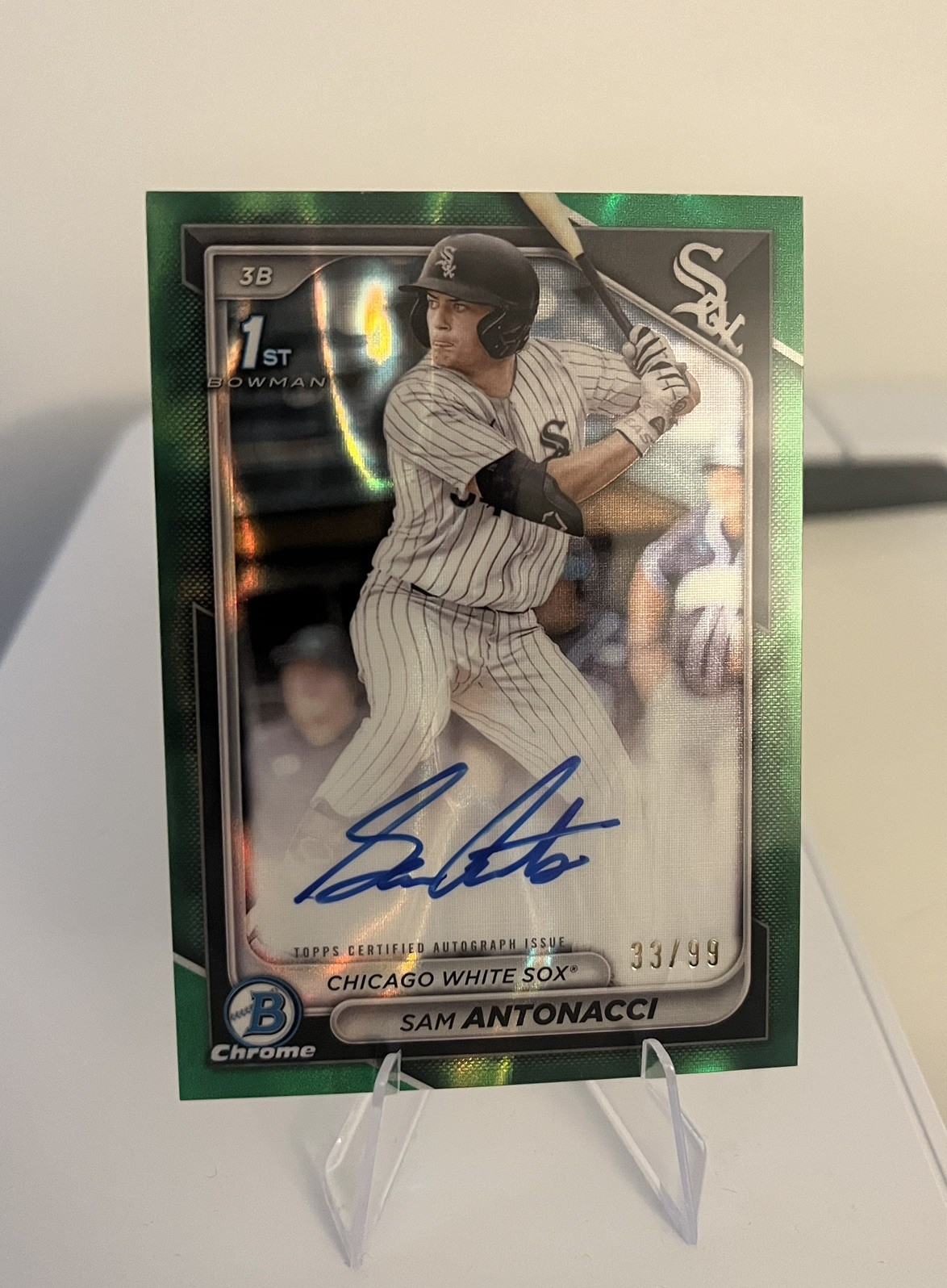 2024 Bowman Draft Chrome 1st Sam Antonacci Green Lava Auto 33/99 White Sox