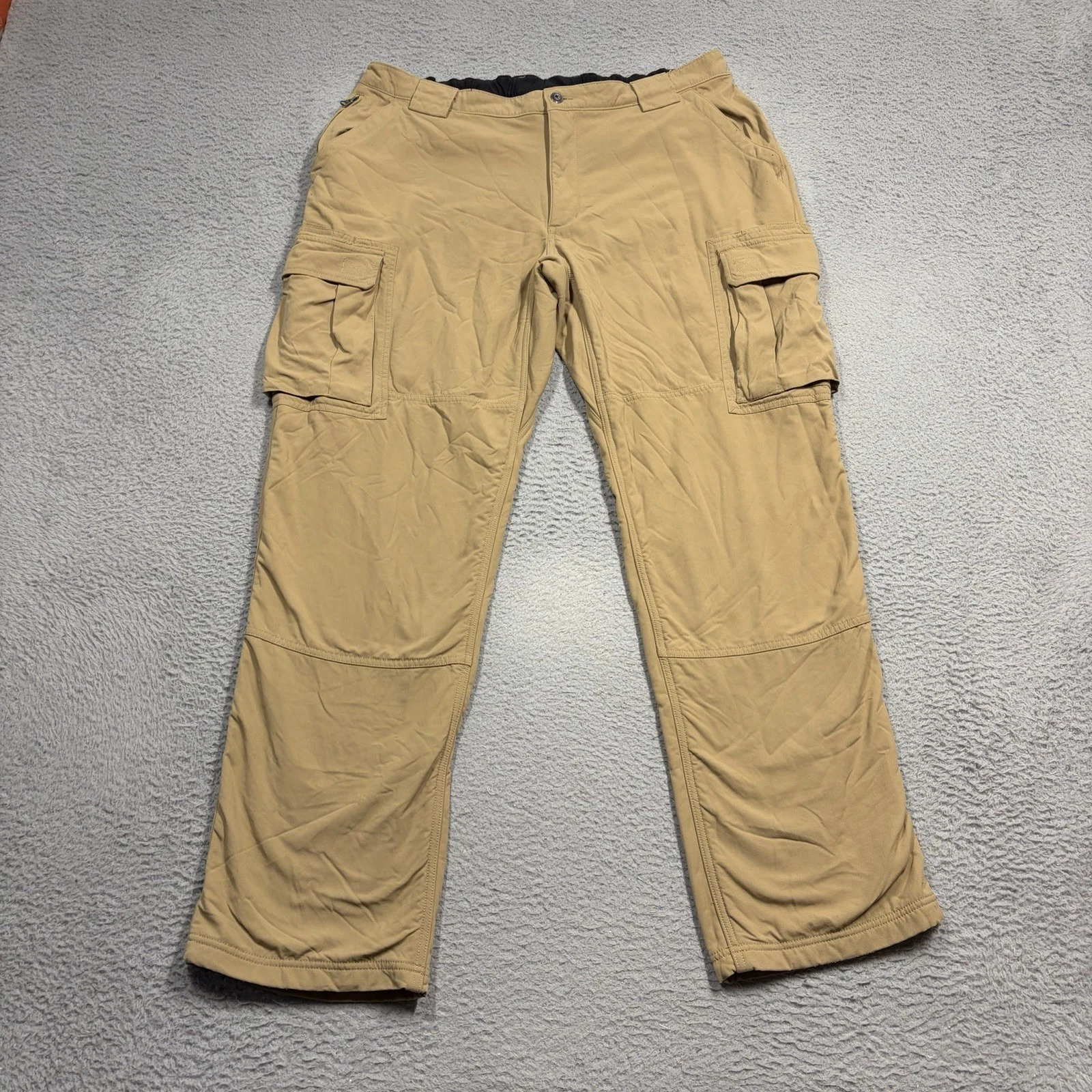 Duluth Trading Cargo Pants Men XL x 34 Beige Straight Leg Nylon Fleece Lined