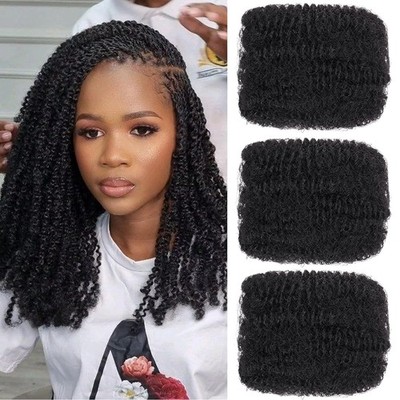16 Inch 3 Bundles Afro Kinky Curly Braiding Bulk Women Hair For Spring Twist ...