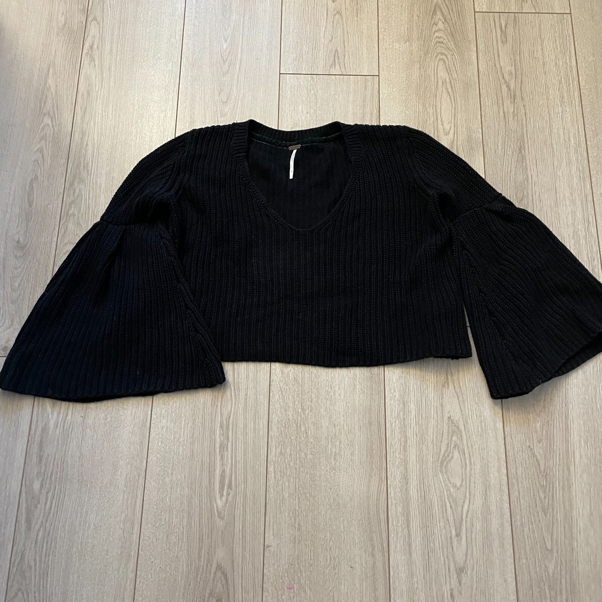 Free People Women's Cropped Knit Sweater Bell Sleeves
