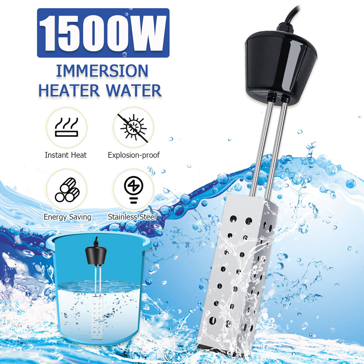 1500W Water Heater Portable Electric Immersion Element Boiler for Bucket  Pools | eBay