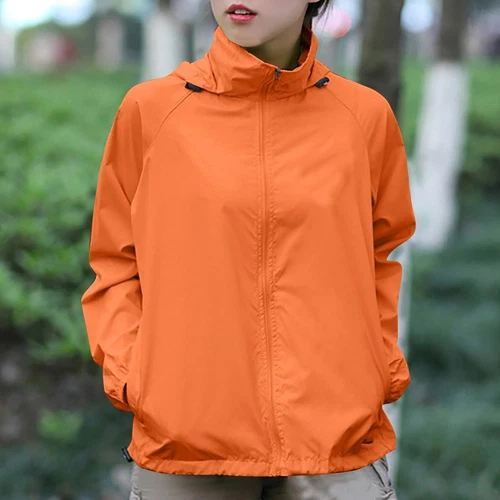 Chaqueta de lluvia ligera impermeable para mujer Abrigo de lluvia Cremallera completa Con capucha Cortavientos - Imagen 40 de 54