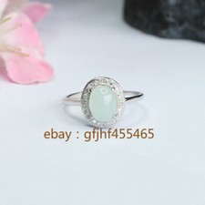Certificate Natural Grade A jadeite egg face with diamond ring adjustable S925