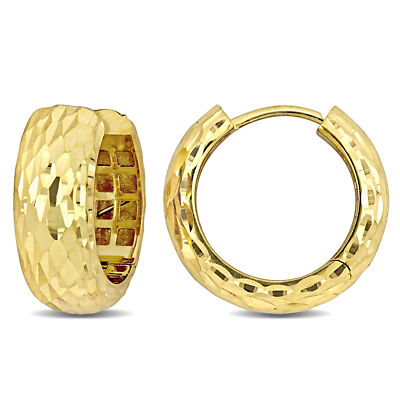 Amour 14 Karat Gelbgold 17 mm Diamantschliff Design Huggie Ohrringe