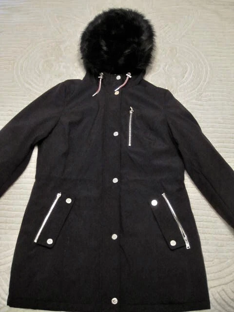 BRAND NEW TOMMY HILFIGER M BLACK PARKA JACKET COAT FUR TRIM HOOD